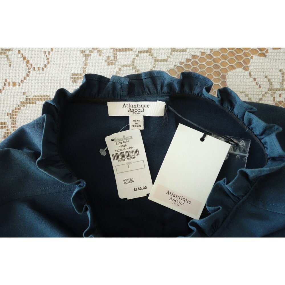 Atlantique Ascoli Prussian Blue Cotton Linen Long Sleeve Fleuret Top 3 L NWT - Picture 7 of 12